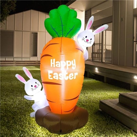 5 FT Inflatable LED Lighted Blow Up Easter Bunnies with Giant Carrot